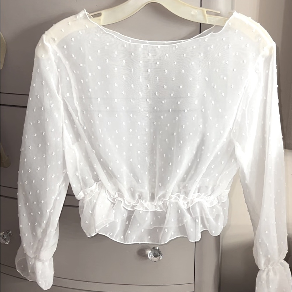 Mesh White Polkadot Top